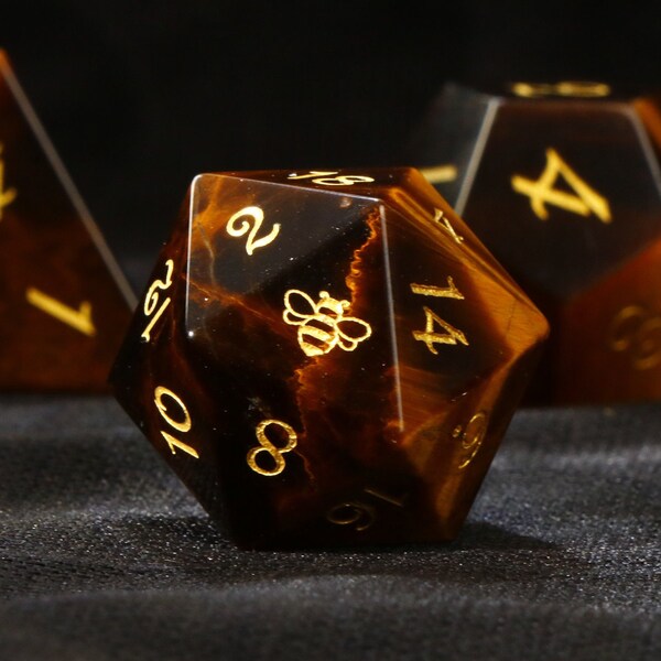 Tiger's Eye Gemstone DnD Dice Set Bee Dice / Dungeons & Dragons-  DnD Dice Set bee Dice / D20 bee dice  / MTG Game dice