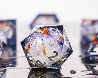 Jeu de dés Dnd Resin Liquid Core | dés d&d à noyau liquide | Dés à noyau liquide en résine pour jeux de rôle | Dés donjons et dragons poissons koi