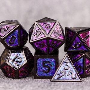 Purple Astro light DnD Metal Dice Set For Dungeons and Dragons |  D&D, Pathfinder, D20, Polyhedral dice | Dice Box,Dice Bag Gifts