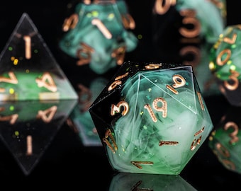 Resin d&d dice for role playing games | resin dungeons and dragons dice set | flower resin dnd dice set for dnd gifts | smoky green dice