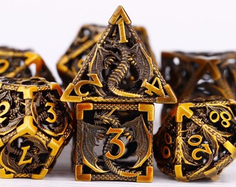 Hohldrache Würfel mit Holzbox für Geschenke | Leicht zu rollende polyederale Hohlwürfele | Dungeons &Dragons Würfel set | mtg Würfel set | dnd würfel