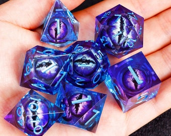 Beholder's Eye Liquid Core Dice Set For Role Playing Games ,Purple blue liquid core dice for dungeons and dragons ,Dragon's eye dice set