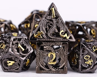dnd metal dice set | Dungeons and Dragons | MTG Tabletop Game Dice dnd | Metal D&D Dice of 7 | Hollow Dragon Metal dice set |Board Game dice