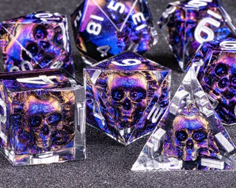 Resin skull dice for role playing games | Skull resin dungeons and dragons dice set for dnd gifts | dnd skull dice set | purple dice set