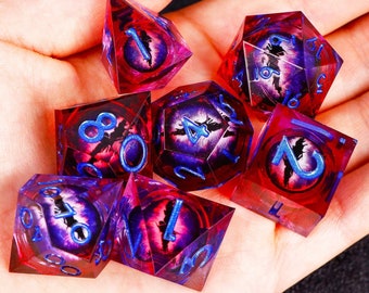 Beholder's Eye Liquid Core Dice Set For Role Playing Games ,Purple red liquid core dice for dungeons and dragons ,Dragon's eye dice set