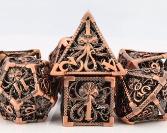 Hohlwürfel Set |  dnd Rollenspiel Dungeons and Dragons Metallwürfel | D20 D12 D10 D8 D6 D4 Würfel | neue Oktopus Würfel mit Box für Geschenke