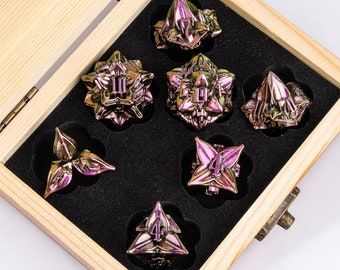 Purple flower dnd metal dice set | Dungeons and Dragons dice | Metal D&D Dice of 7 | Flower Metal dice set for role playing games