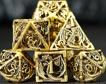 Hollow dragon dice set | Role Playing Dungeons and Dragons dice | MTG Tabletop Game Dice | Metal d&d Dice set | dnd dice with box for gifts