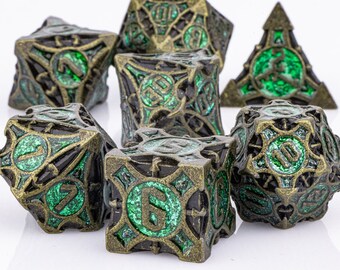 Green Metal D&D Dice Set, metal sharp edge dnd dice set for Role Playing Games ,  Dungeons and Dragons dice set , d6 dice ,  metal dice set