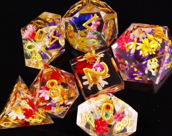 Flower Sharp Edge Resin Polyhedral Dice Set ,RPG Role Playing Games dice Dungeons and Dragons,dice with box for gifts