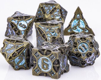 Metal D&D Dice Set, metal sharp edge dnd dice set for Role Playing Games ,  Dungeons and Dragons dice set , d6 dice , Retro blue metal dice