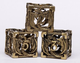 DND D6 Dice | Dungeons and Dragons | MTG Tabletop Game Dice | D6 *3 Metal d&d Dice | Hollow Dragon D6 dice for Board Game