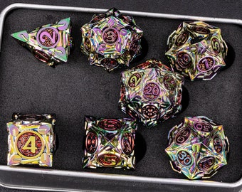 Buntes Metall-Würfel-Set dnd, Metall-Blatt-Würfel-Set für Rollenspiele, neues Metall-D & D-Würfel-Set für dnd-Geschenke, Dungeons und Drachen-Würfel