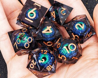 Dés en résine oeil de dragon - Ensemble de dés à noyau liquide pour jeux de rôle | dés de donjons et de dragons à noyau liquide | Jeu de dés Beholder's Eye