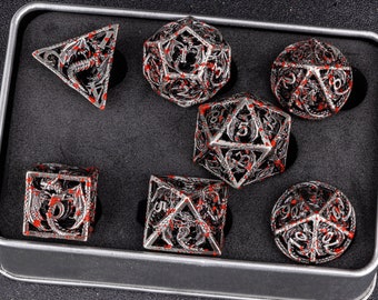 Dragon metal dice set for role playing games , Dungeons and Dragons dice ,d6 dice , metal dnd dice , Hollow Dragon Metal dice set，d&d dice