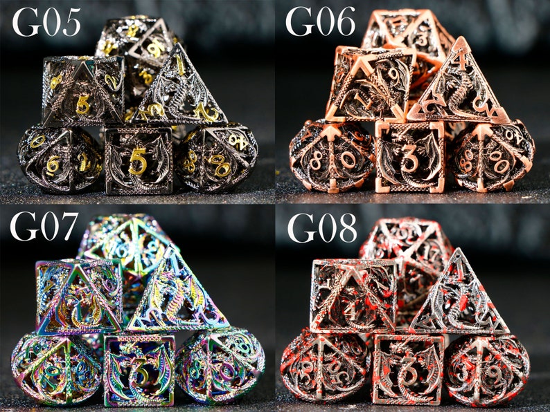 hollow dragon metal dnd dice for gifts New Dungeons & Dragons dice set Good quality hollow dice image 5