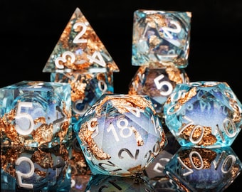 Resin liquid core d&d dice for role playing games | Blue liquid core dice for dnd gifts | Dnd liquid core dice set for tabletop games