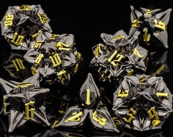 Metall Blume schwarz gold Würfel Set dnd für Rollenspiele | D&D Würfel Set aus Metall für Tabletop-Spiele | Dungeons and Dragons Blumenwürfel Set