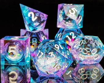 Lila Würfel Set，Galaxy Liquid Core Würfel Set ，Dungeons und Drachen Würfel Set ， Crystal Liquid core Würfel Set für Rollenspiele