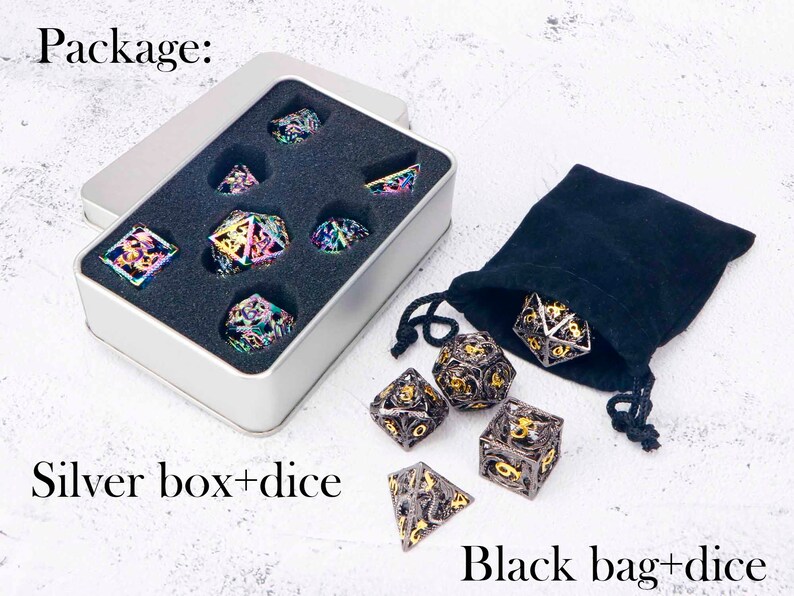 hollow dragon metal dnd dice for gifts New Dungeons & Dragons dice set Good quality hollow dice image 8