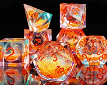 Orange liquid core dice set ，dungeons and dragons dice set ， Crystal Liquid core dice set for role playing games，liquid dnd dice for gifts