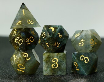 Ensemble complet Labradorite Gemstone DnD Dice Set - Gravé / Donjons & Dragons - DnD Dice Set Moon Dice / D20 dice 、D6 dice / MTG Game dice