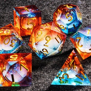 Dnd dice set liquid cores | Galaxy liquid core dice set | dungeons and dragons dice set | Orange Liquid core dice set for role playing games