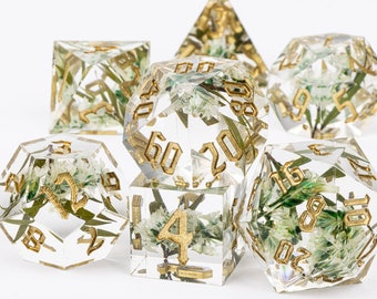 Dnd resin forest dice for role playing games | Transparent resin dungeons and dragons dice set for gifts | Flower sharp edge dnd dice set