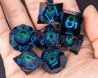 Beholder’s Eye - Liquid Core Dice Set, Dragon’s eye dés pour jeux de rôle, donjons à noyau liquide et dés de dragons, cadeaux dnd