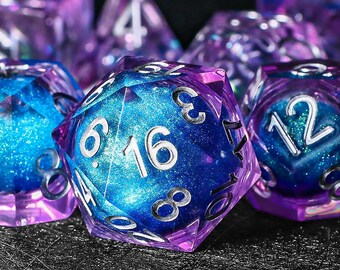 Purple Liquid core dice set for role playing games ，liquid core dnd dice set，polyhedral resin dice set ，dnd dice liquid core