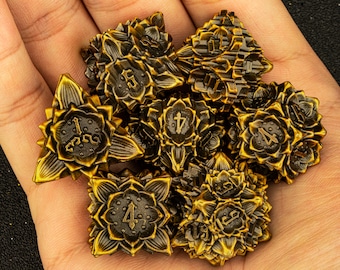 Lotus Metall Würfel Set für Rollenspiele | Lotus Metall D&D Würfel Set für Dungeons and Dragons | D&D Blumen Metall Würfel für D&D Geschenke