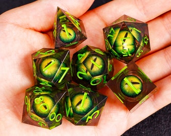 Green Beholder's Eye Liquid Core Dice Set For Role Playing Games , liquid core dice for dungeons and dragons ,Dragon's eye dice set