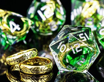 resin dnd dice set | handmade resin dice set for dnd gifts | resin rings dice set  | Green resin d&d dice set for role playing games