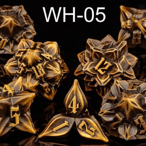 Metal flower black gold dice set dnd for Role Playing Games Metal D&D Dice Set for tabletop games Dungeons and Dragons flower dice set WH-05