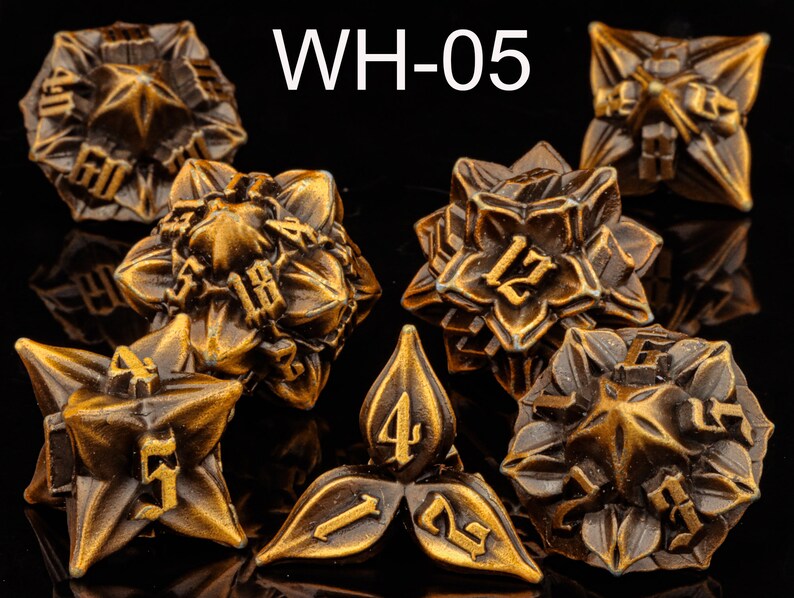 Metal flower black gold dice set dnd for Role Playing Games Metal D&D Dice Set for tabletop games Dungeons and Dragons flower dice set WH-05
