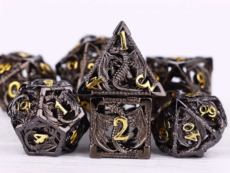 dnd metal dice set | Dungeons and Dragons | MTG Tabletop Game Dice dnd | Metal D&D Dice of 7 | Hollow Dragon Metal dice set |Board Game dice