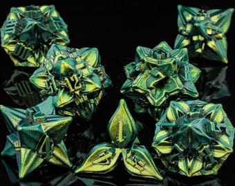 Green leaves metal dice set for Role Playing Games |  Metal D&D Dice Set for dnd gifts | Dungeons and Dragons dice set | metal dnd dice of 7