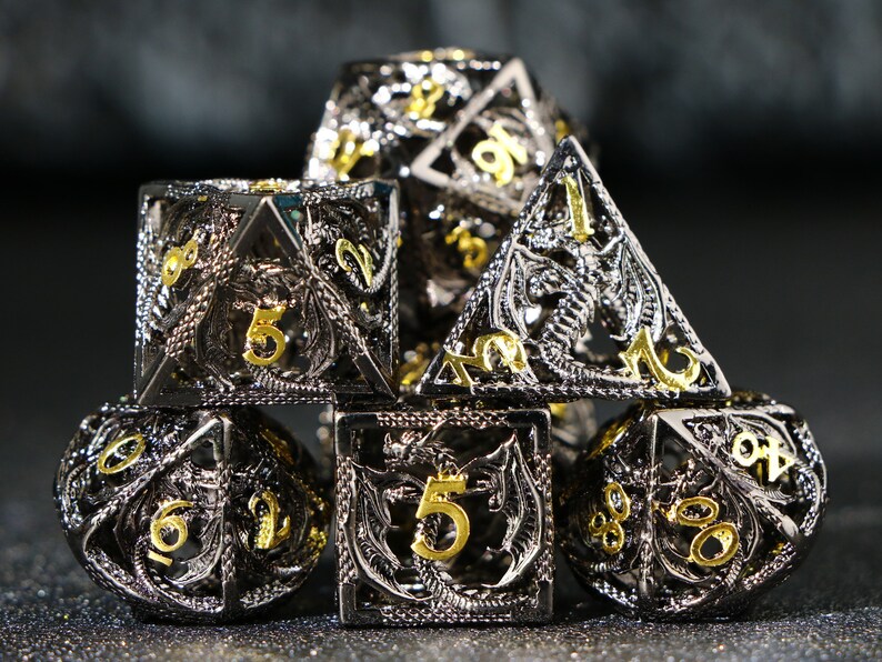 hollow dragon metal dnd dice for gifts New Dungeons & Dragons dice set Good quality hollow dice image 2