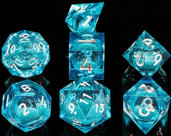 Blue liquid core dnd dice set | Galaxy liquid core d&d dice for Board Game | dungeons and dragons sharp Edge liquid core dice set for gifts