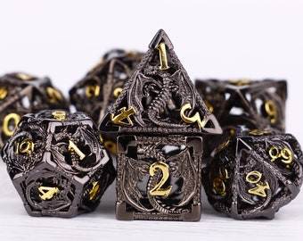 Jeu de dés DND, jeu de dés dragon, jeu de dés D&D en métal Dragon creux pour cadeaux mdn, dés Donjons et Dragons, jeu de dés RPG, jeu de dés mdn en métal