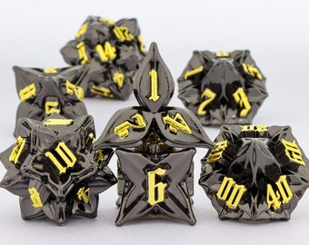 Dnd Flower metal dice set for Role Playing Games | Metal D&D Dice Set | Dungeons and Dragons flower dice set | Full black metal dnd dice set