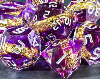 Ensemble de dés dnd en résine violette pour jeux de rôle, ensemble de dés dnd en résine fait main pour cadeaux dnd, seigneur des dés, ensemble de dés à un anneau