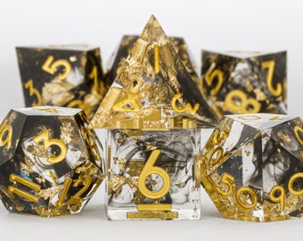 DND Dice Set | Resin Sharp Edge Dice Set | tabletop games dice | Transparent smoke Resin D&D Dice Set - Dungeons and Dragons dice