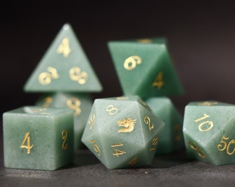 Green Aventurine stone DnD Dice Set dragon Dice / Dungeons & Dragons-  DnD Dice Set dragon Dice / D20 dragon dice  / MTG Game dice /