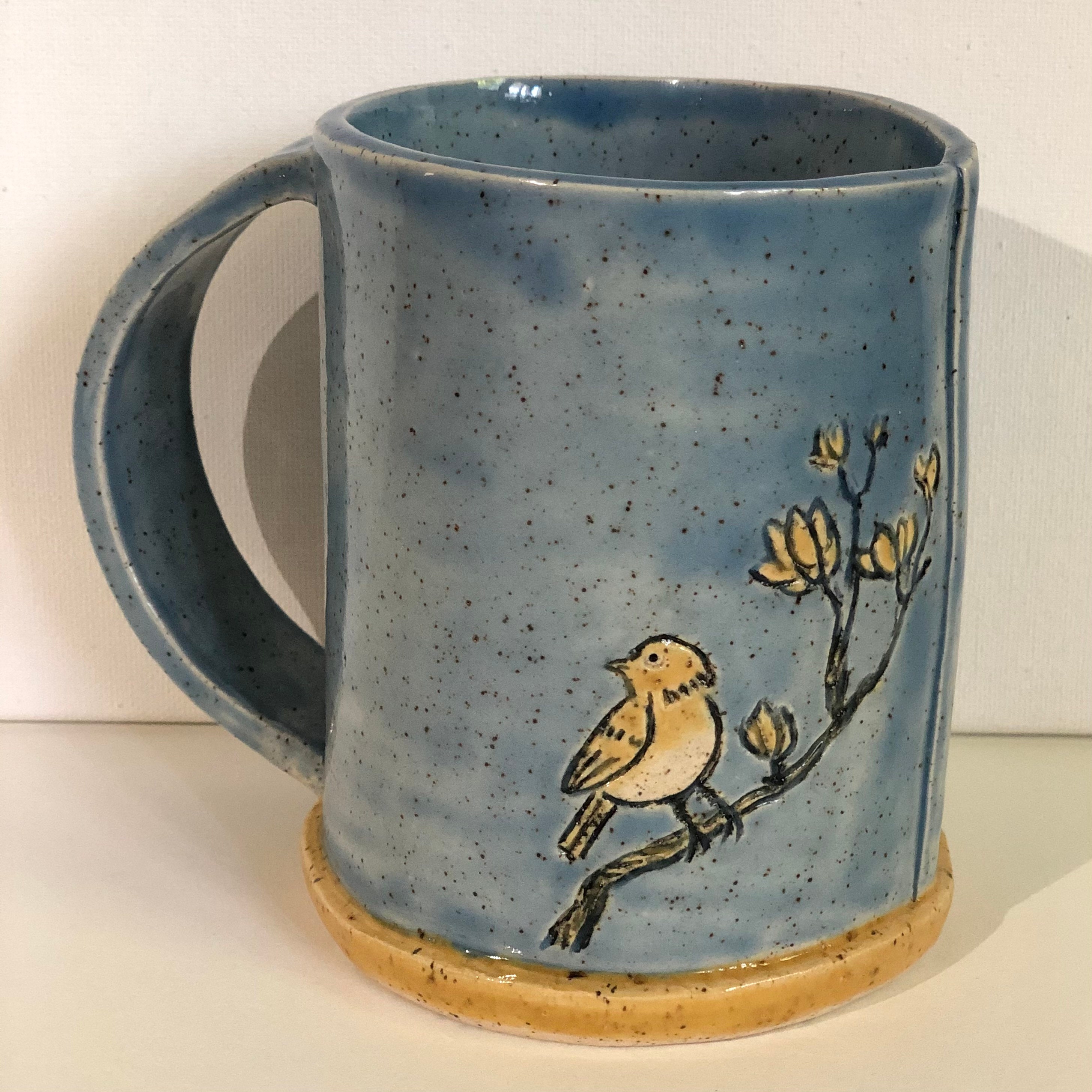 Coffee mug with hand carved bird and flower images Etsy