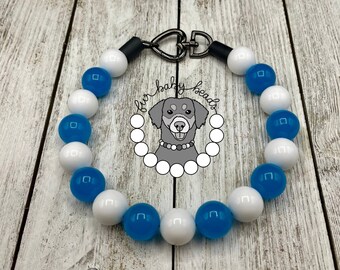 Blue Glow in the Dark Beaded Dog Collar, Glow in the Dark Dog Collar, Light Up Collar, Beaded Dog Collar, Dog Bead Necklace