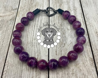Purple Swirl Beaded Dog Collar, Marble Dog Collar, Beaded Dog Necklace, Halloween Dog Collar, Purple Dog Collar