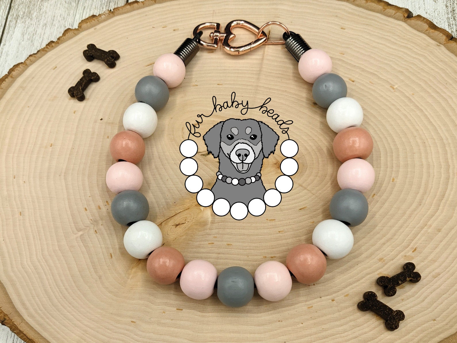 Pink & Gray Wooden Beaded Dog Collar Girly Dog Collar Beaded Etsy