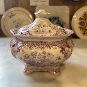 Antique Purple Transferware Sugar Bowl