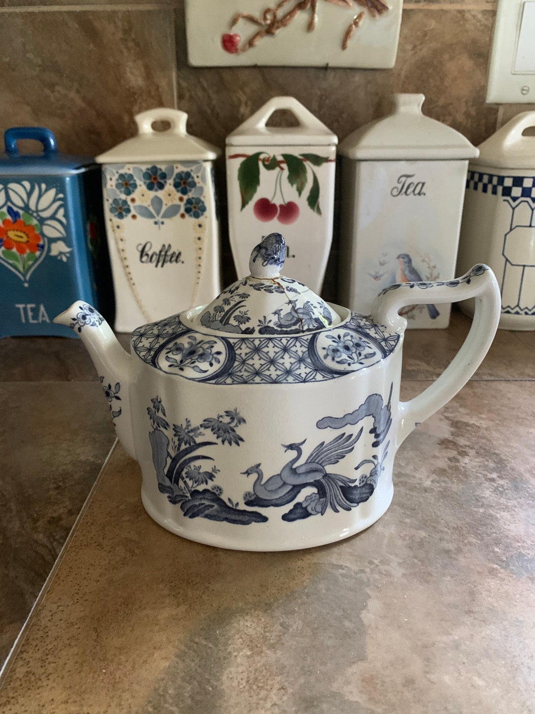 Old Chelsea Blue Teapot by Furnivals - Etsy